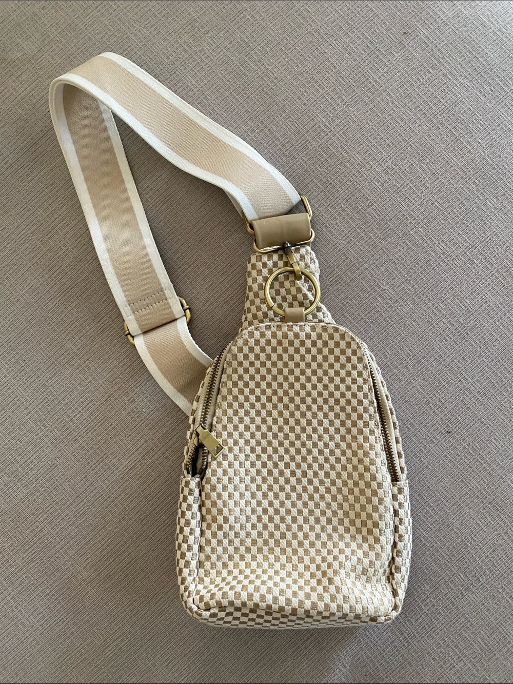Beige Checkered Crossbody Sling Bag - Neutral